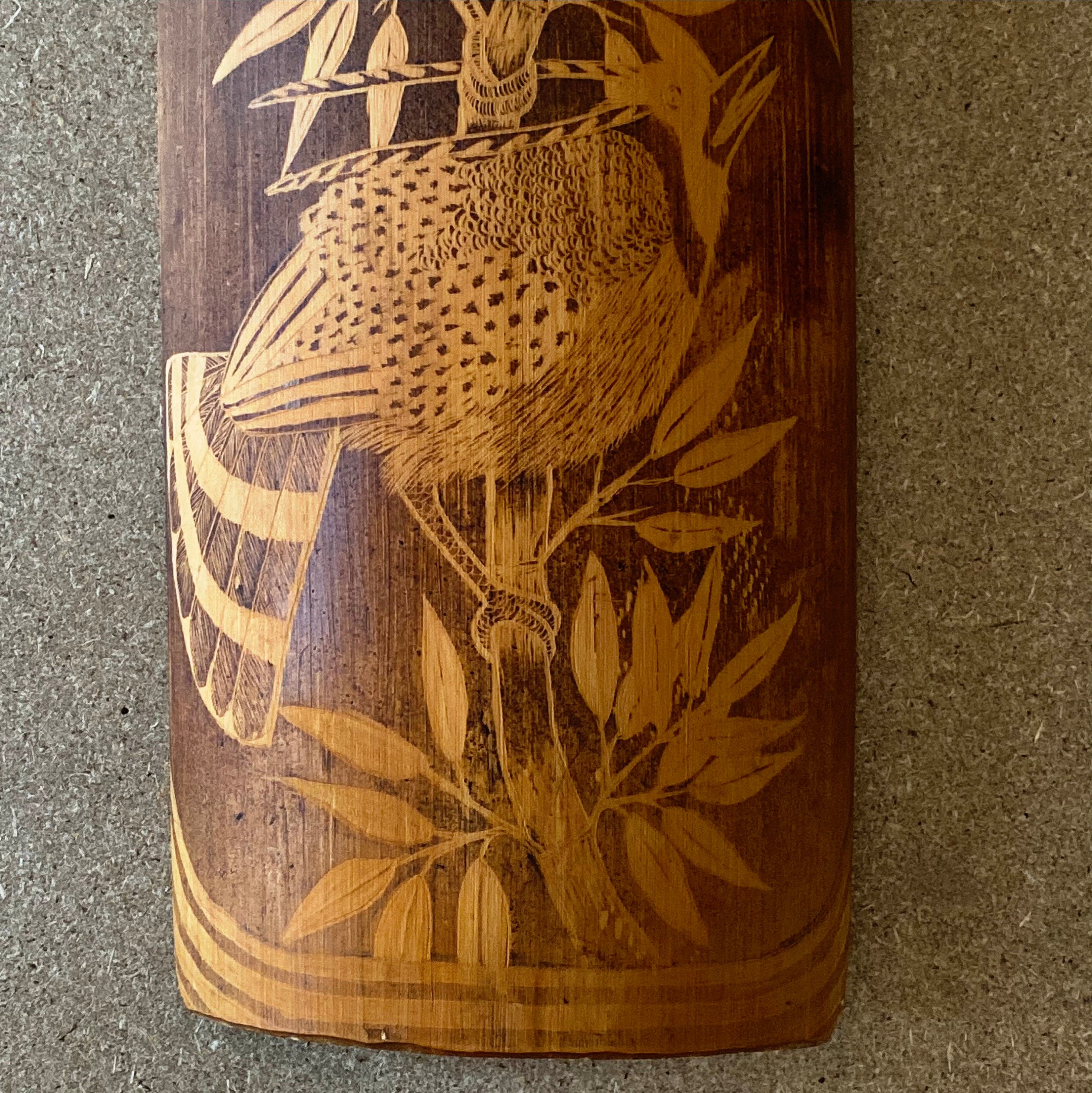 RARE Vintage Antique Japanese Bamboo Hand Carved Cut Wall Panel