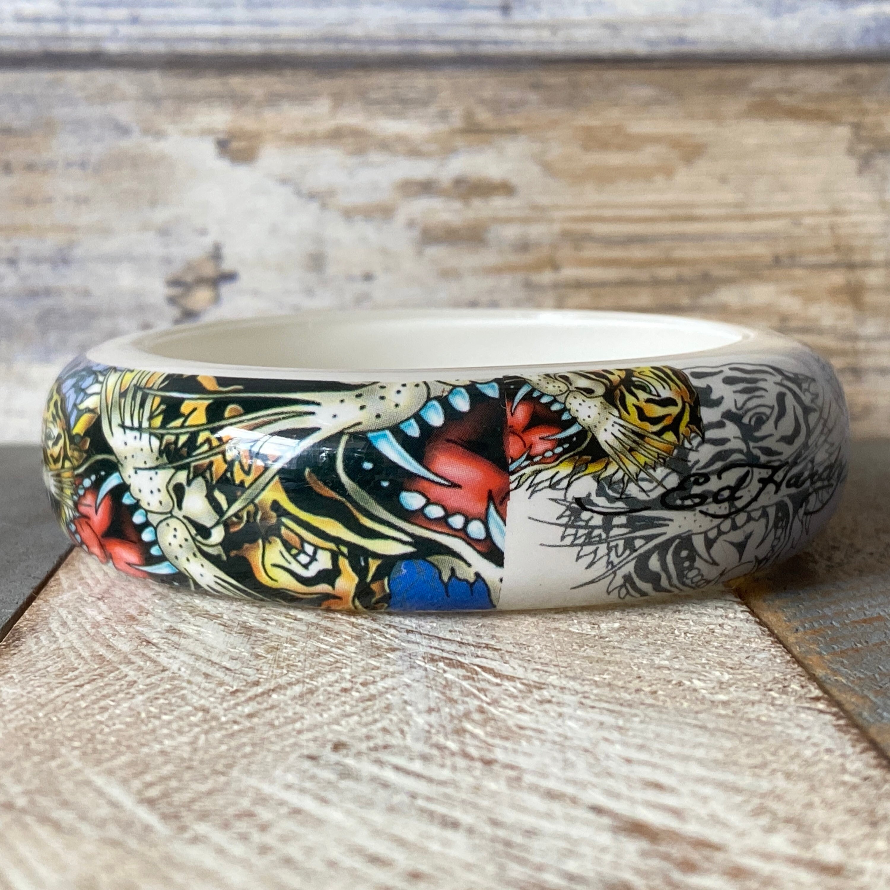 Designer Jewellery Resin Bangle With Tattoo Tiger Colourful