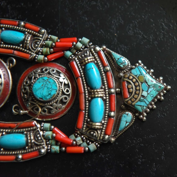 Asian Tibetan Sterling silver Necklace Ethnic  jewelry Coral Turquoise SX41 