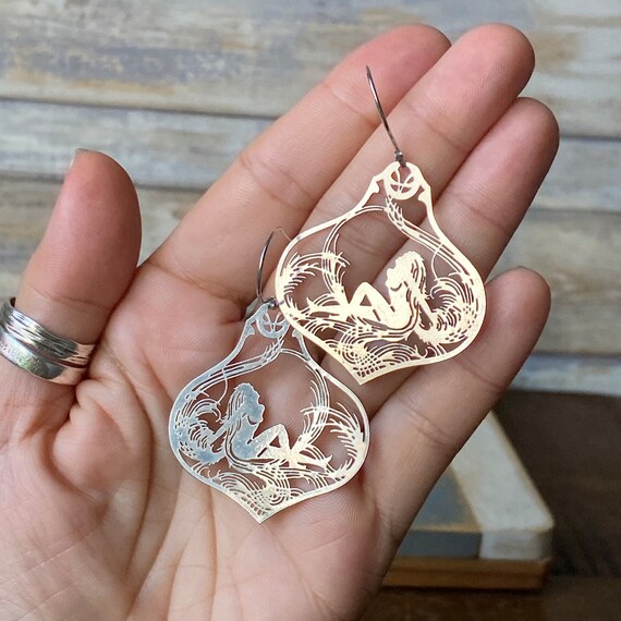 Paire De Boucles D'oreilles Pendantes En Argent Massif 925 - Style Art Nouveau, Créateur - Occasion