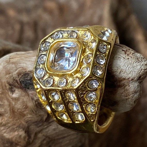 Anillo de sello de plata de ley chapado en oro vintage con diamantes de imitacion de cristal estampado 925 Etsy Espana