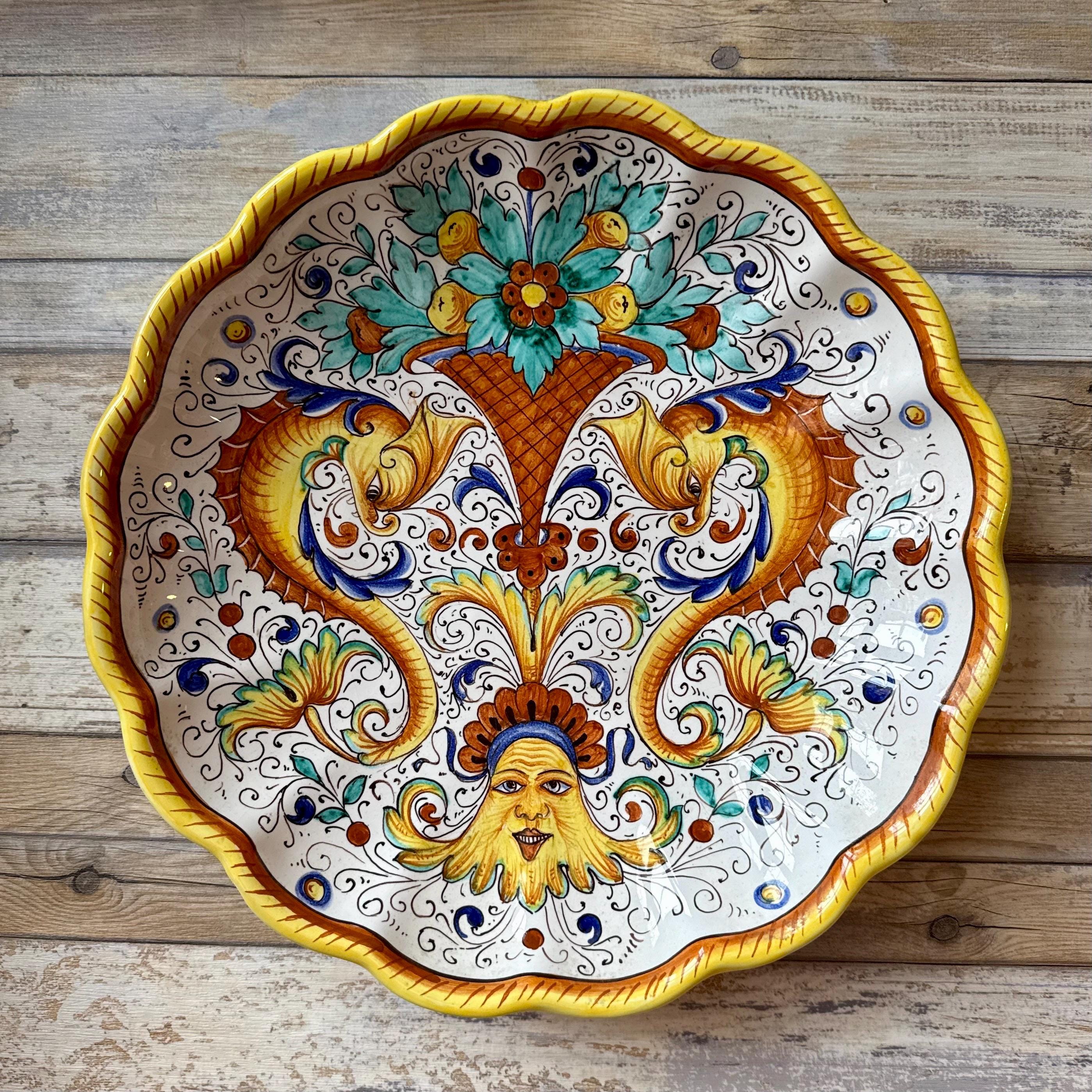 Vintage Italian Handmade Large Majolica Charger Wall Hanging Plate