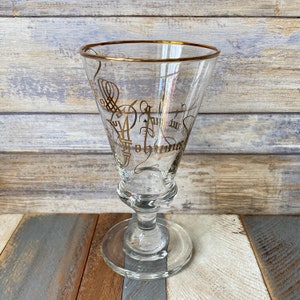 Vintage Crystal Glass Wine Goblet with Gilded Words Johannes de Eyck fuit hic 1434 National Gallery