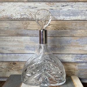 Antique German Lead Crystal Glass Decanter with 800 Silver Neck Hallmarked by Adolf Kander Berlin