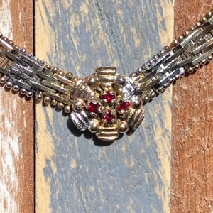 Two Coloured Sterling Silver Chain Necklace with Rubies Hallmarked