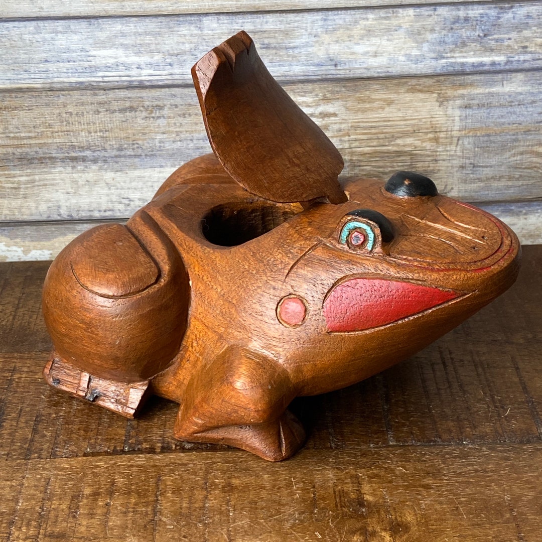 Vintage Balinese Hand Carved Solid Wood Large Frog Secret Etsy