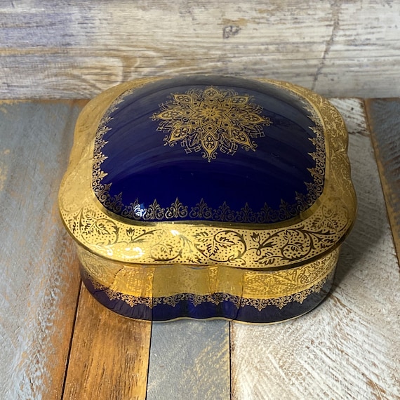 Vintage Limoges France 22k Gold Cobalt Blue Porcel