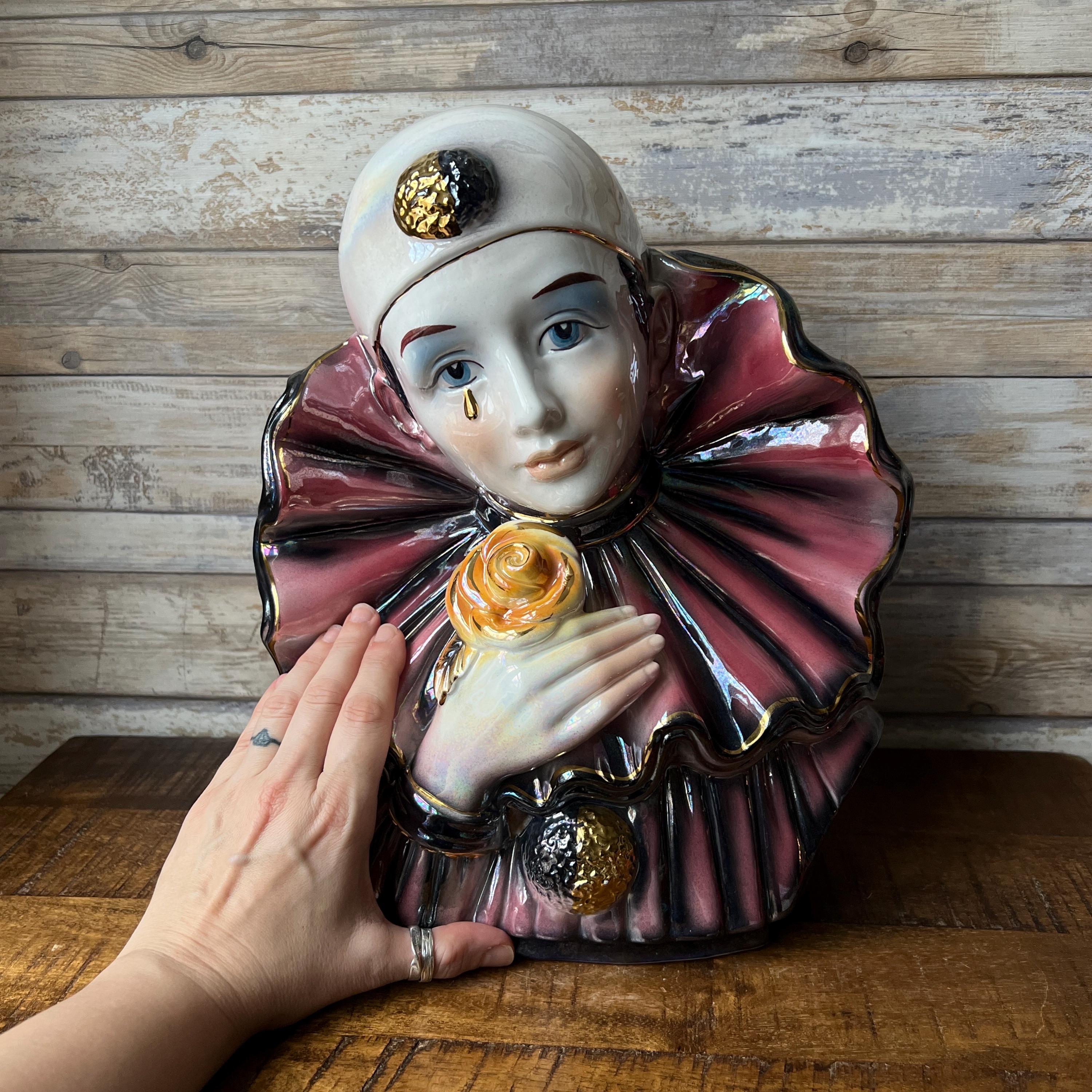 Vintage Italian Capodimonte Iridescent Gilded Porcelain Pierrot