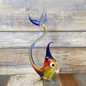 Vintage Murano Hand Blown Glass Multicoloured Fish Free Standing Made in Italy