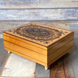Vintage Swiss Reuge Wooden Marquetry Music Jewellery Box Lara’s Theme Doctor Zhivago