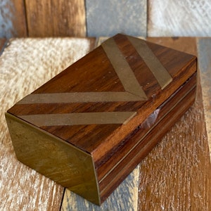 Vintage Handmade Wood and Brass Pill Box Container Snuff Box