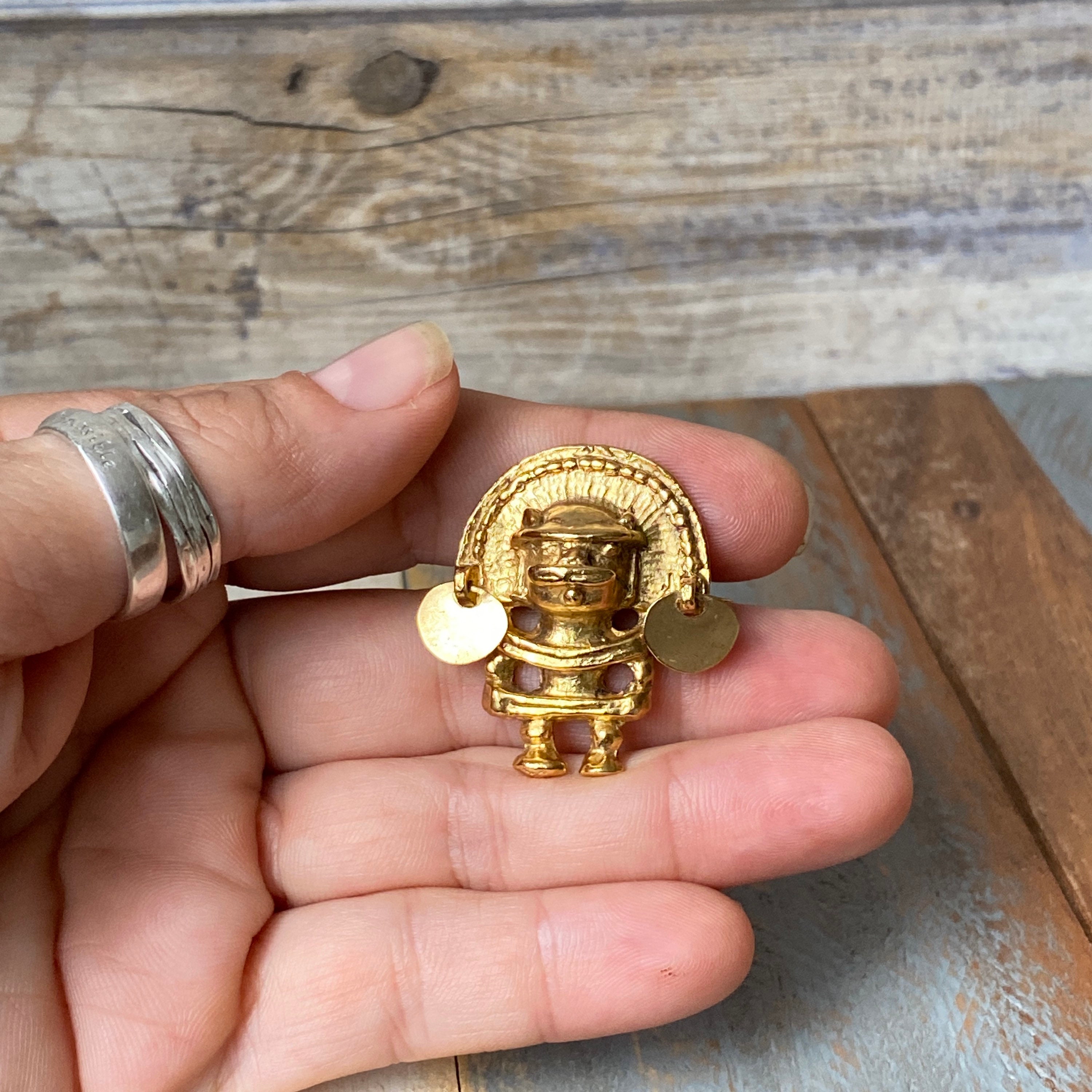 【コロンビア】タイロナの置物 インカ アステカ マヤ ブラス 金メッキ ブローチ メーカー再生品】 ブラス マヤ アステカ インカ 【コロンビア