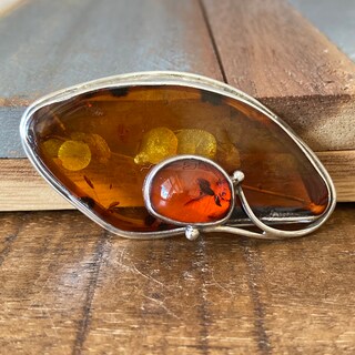 Spilla Vintage In Argento 925 Con Ambra Cognac – Eleganza Da Donna