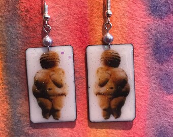 Venus of Willendorf with white background earrings