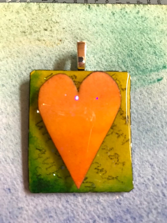 Compassion Pendant In Mango Color And Green Background Etsy