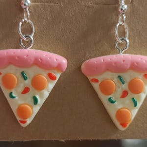 Whimsical Pizza Design Earrings Dangle Hook