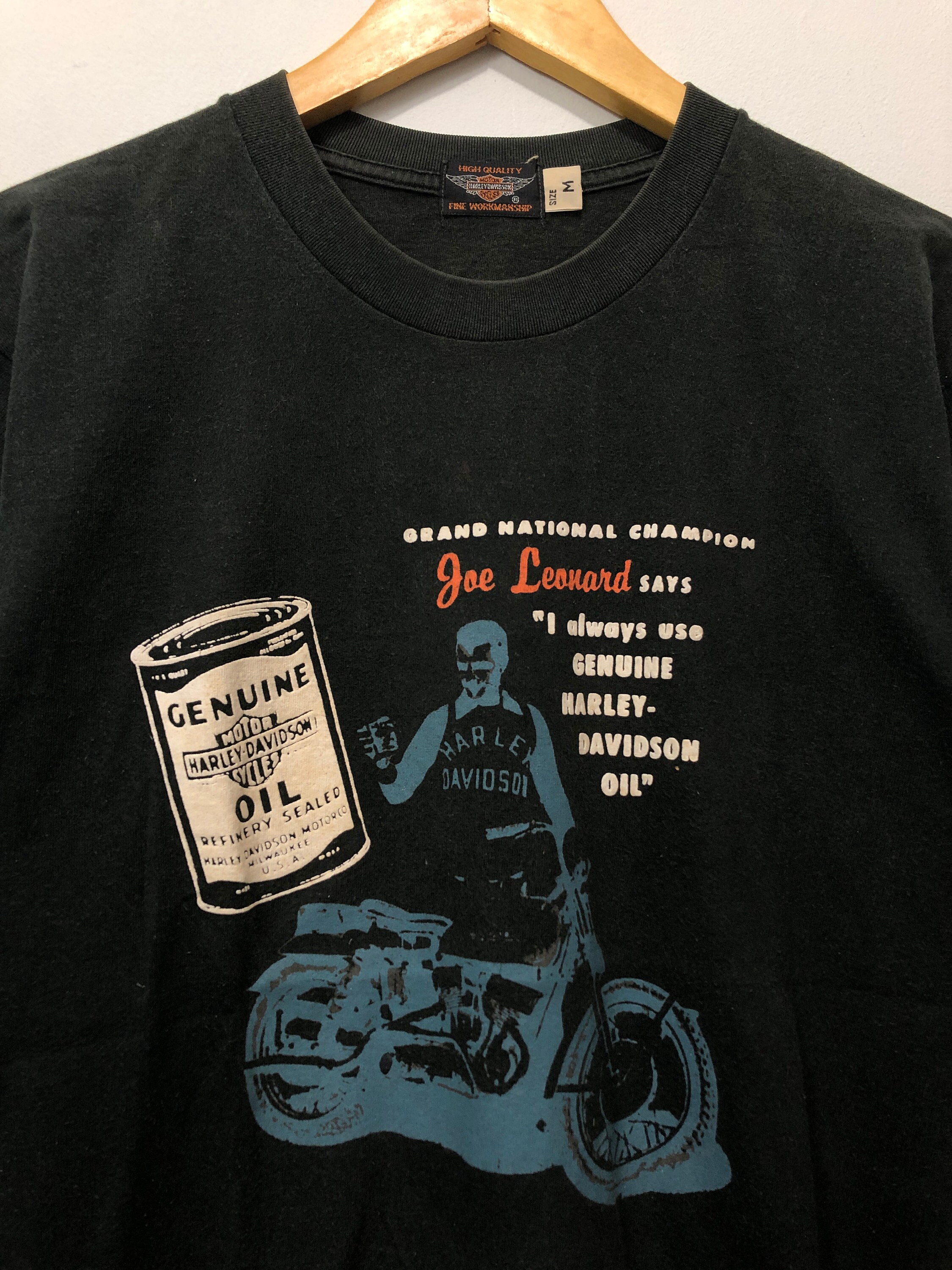 Vintage Harley Davidson Fine Workmanship Joe Leonard Oil Promo T