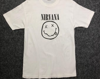 Vintage Nirvana T-shirt: 1992 Y2K Smiley Face Reproduction - Small