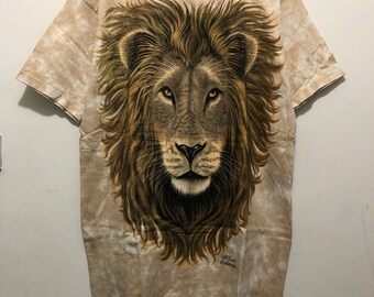 Camiseta vintage con efecto tie-dye de león azul líquido