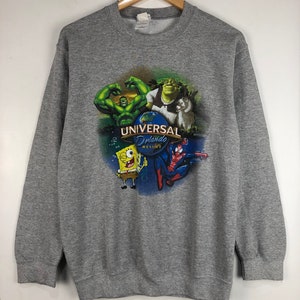 Vintage Universal Studios Orlando Resort Hulk Shrek SpongeBob Spider-Man Crewneck Sweatshirt
