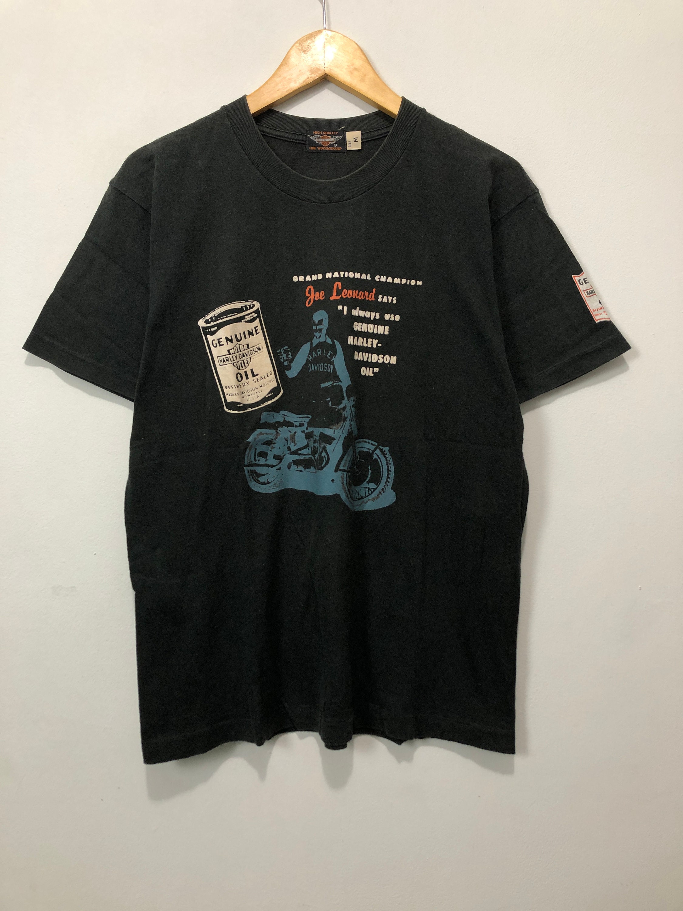 Vintage Harley Davidson Fine Workmanship Joe Leonard Oil Promo T