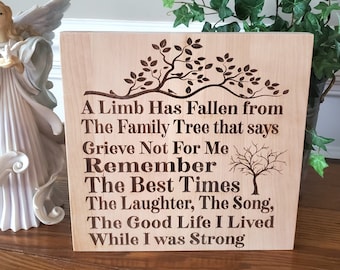 A Limb Has Fallen from Our Family Tree Memorial Sign - Cherry Wood In Loving Memory Wall Art - Funeral Gift