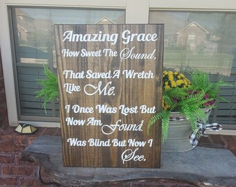 Amazing Grace Wood Wall Hanging - Carved Christian Sign - How Sweet the Sound Wood Hymnal