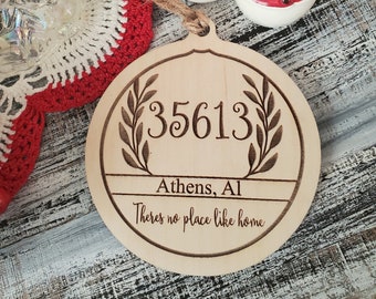 Personalized Zip Code Christmas Ornament - Theres No Place Like Home - Realtor Gift for New Home Owner - Wooden Ornament - Gift Tag - Custom