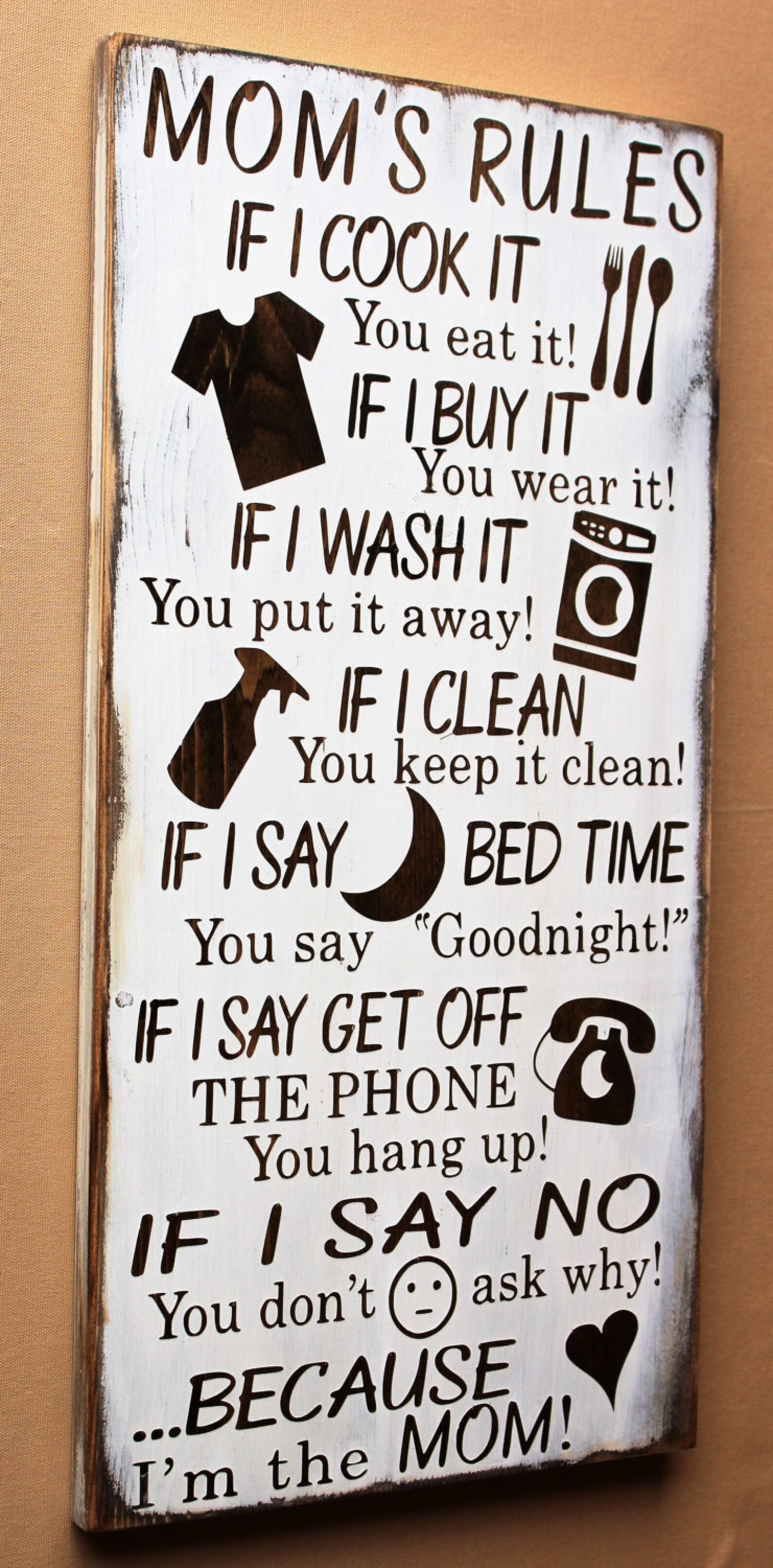 Mom's Rules Rustic Wood Sign Gift for Mother Because I - Etsy Denmark