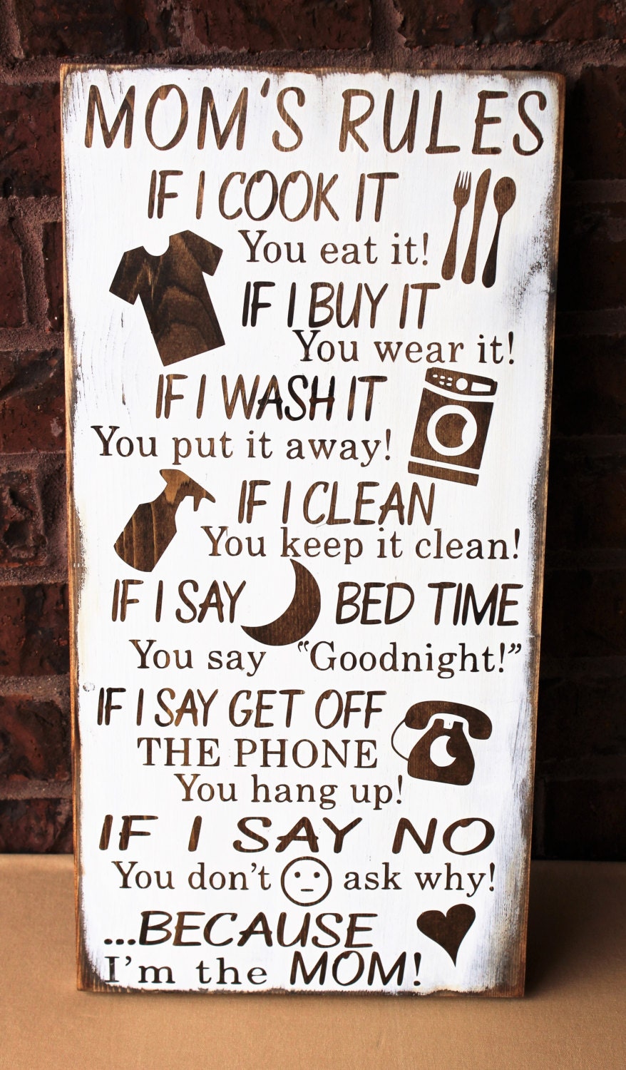 Mom's Rules Rustic Wood Sign Gift for Mother Because I - Etsy Denmark