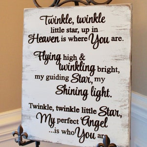 Twinkle Twinkle Little Star, up in Heaven is Where You Are, Wood Sign ...