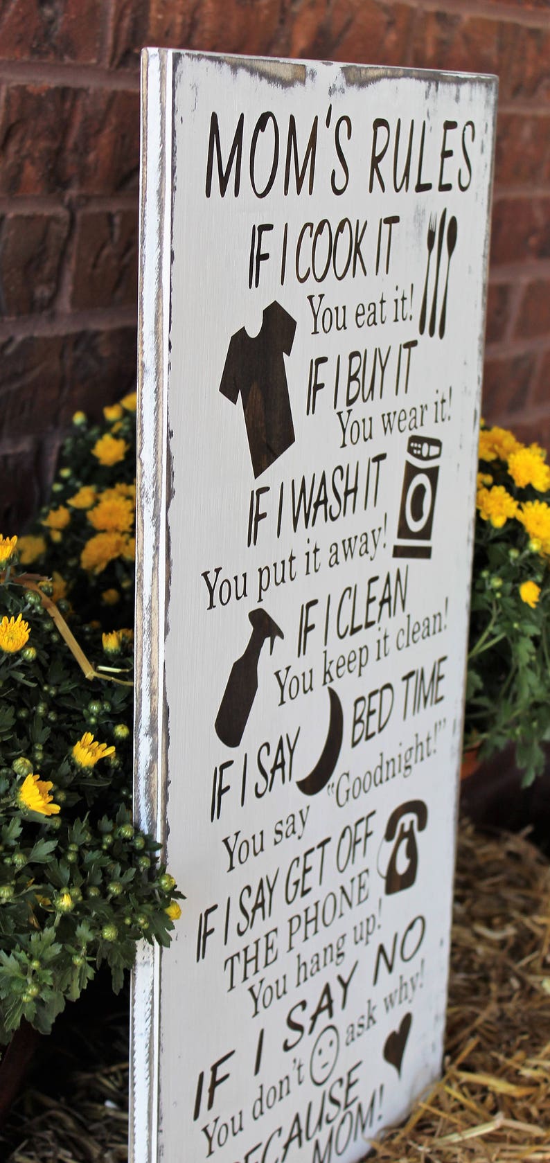 Mom's Rules Rustic Wood Sign Gift for Mother Because I - Etsy