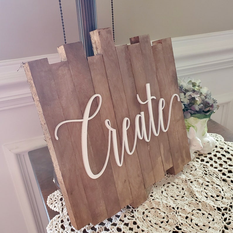 Create Sign Made of Wood Word Art Wall Hanging Cursive Etsy