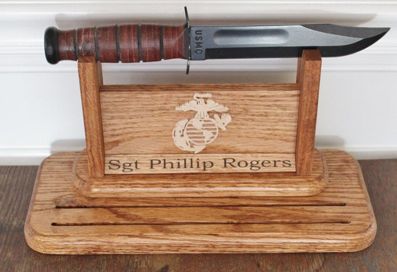Personalized Marine Corps Ka Bar Knife Stand With Challenge Etsy
