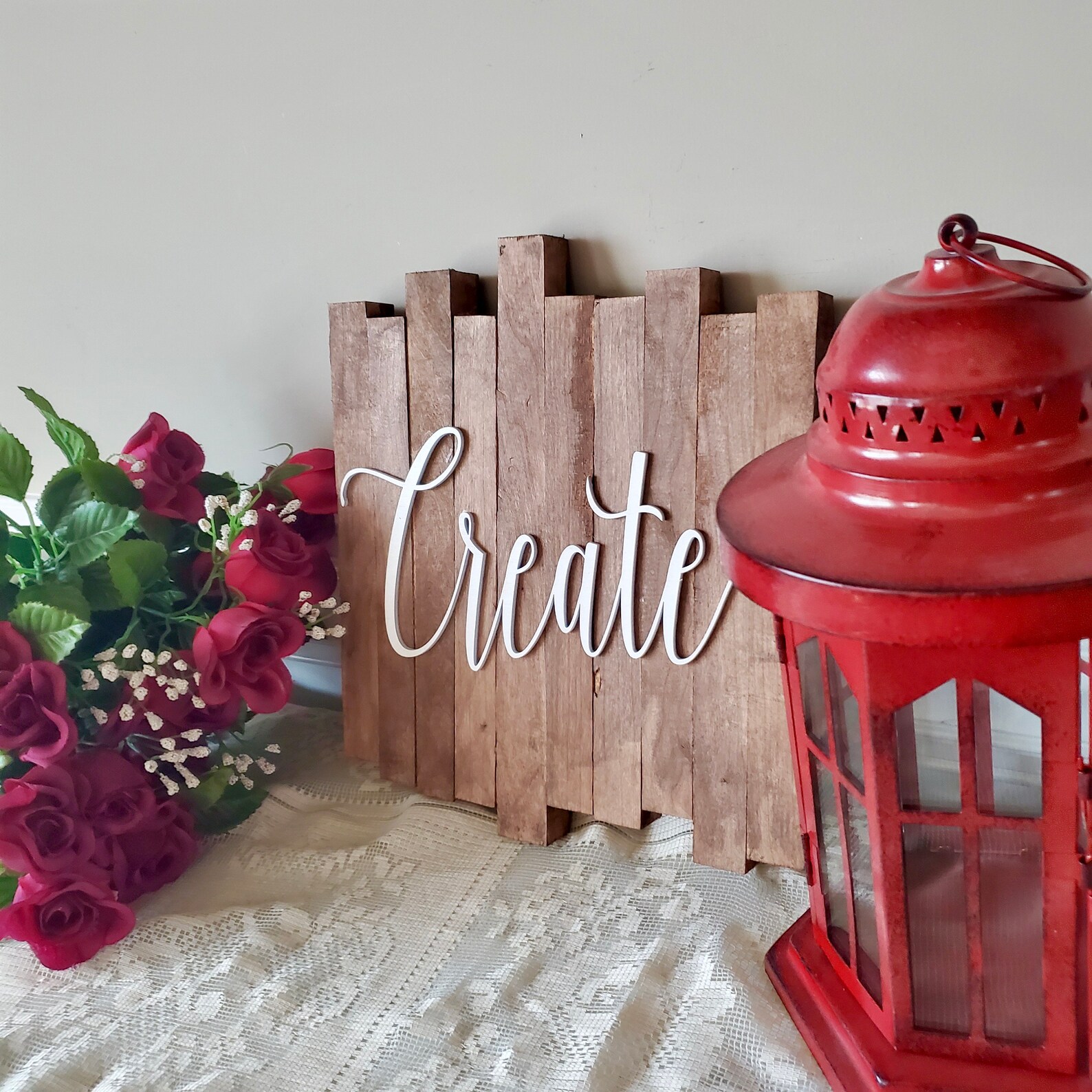 Create Sign Made of Wood Word Art Wall Hanging Cursive Etsy
