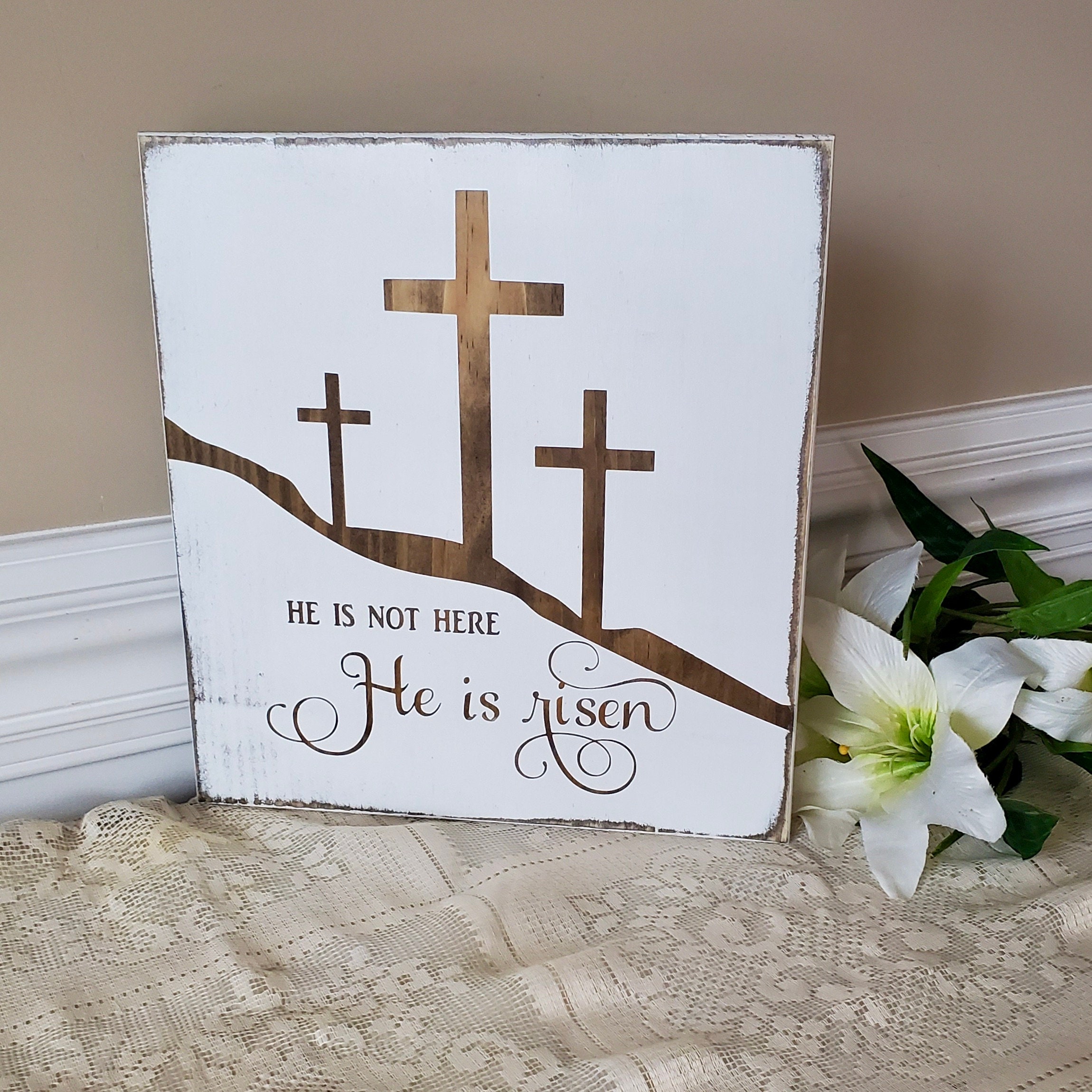 He Is Risen Farmhouse Wall Hanging Wood SignHe is Risen Wood SignEaster