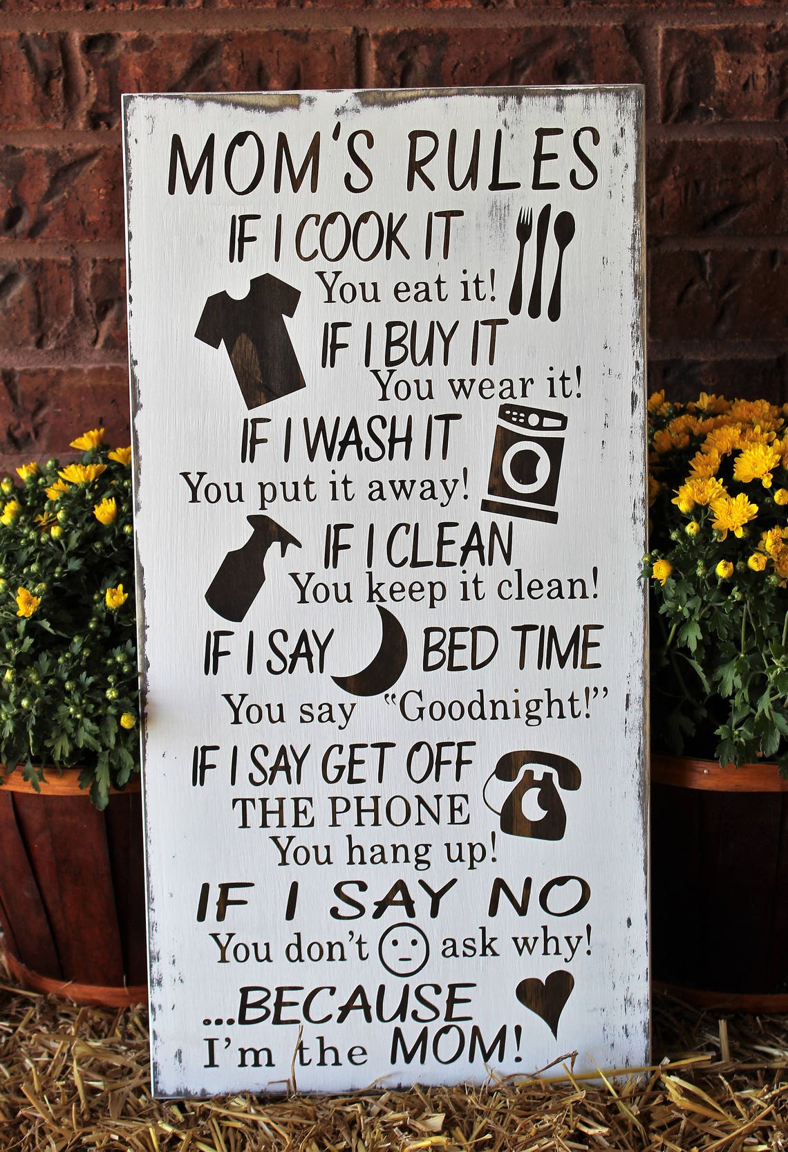 Mom's Rules Rustic Wood Sign Gift for Mother Because I - Etsy Denmark