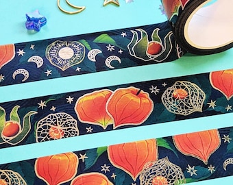 Washi Tape 25mm 10M Gold Foil Métallique, Physalis moon