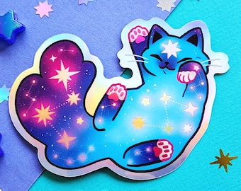 Sticker Chaton de l'espace // Autocollant en vinyle brillant Holographique