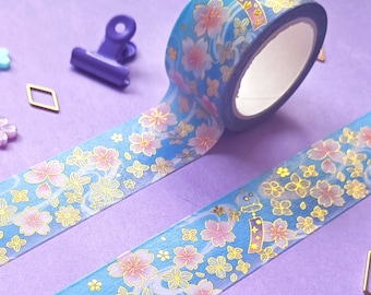 Washi Tape 25mm 10M Gold Foil Métallique, Sakura chimes