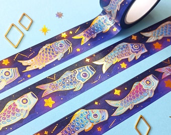 Washi Tape 20mm 10M Gold Foil Metallic, Carp Koi Nobori