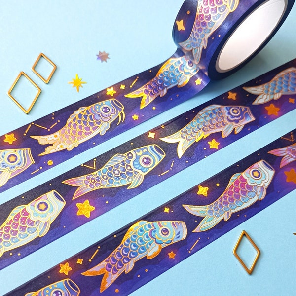 Washi Tape 20mm 10M Gold Foil Metallic, Carp Koi Nobori