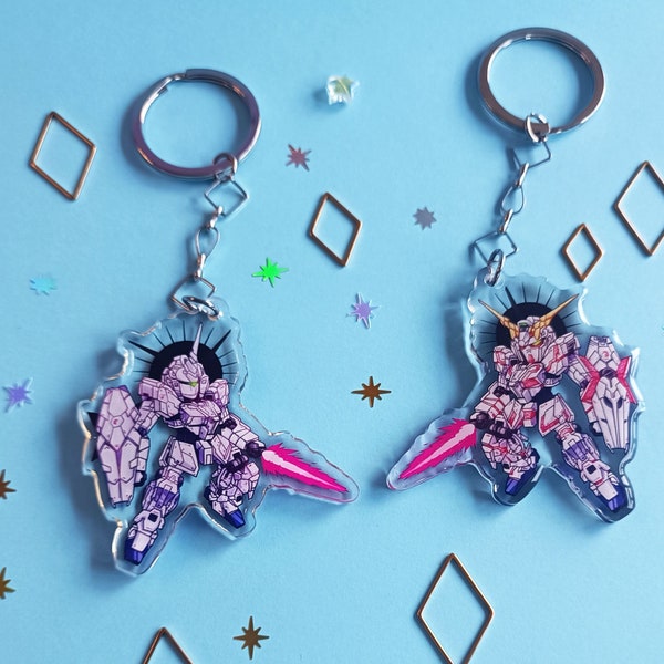 Porte-clefs Gundam Unicorn, Mobile Suit Gundam // Porte clés en acrylique transparente