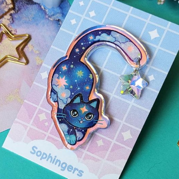 Cute constellation kittens // Glittery holographic acrylic pins