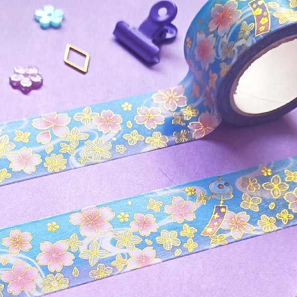 Washi Tape 25mm 10M Gold Foil Metallic, Sakura chimes