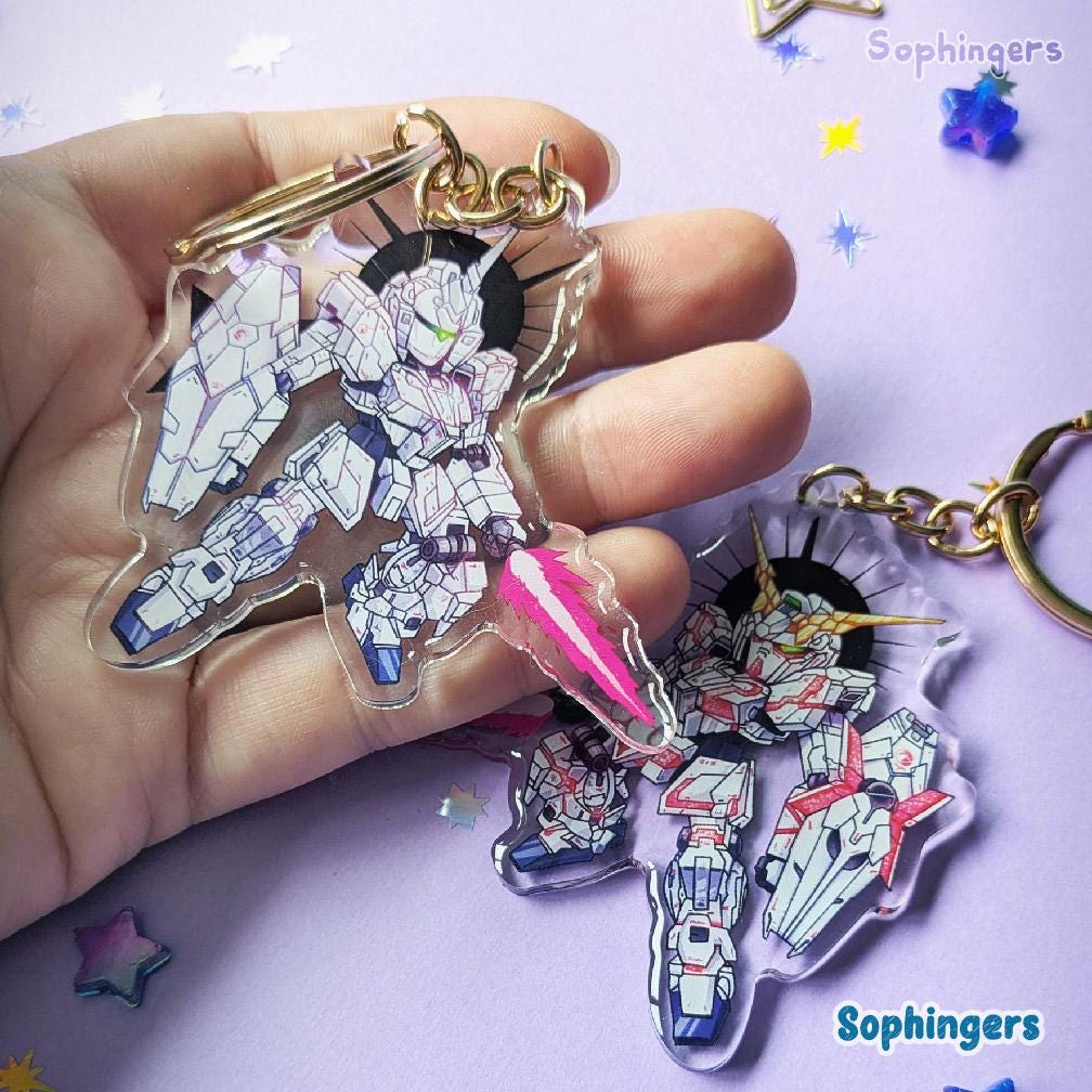 Gundam Unicorn Keychain, Mobile Suit Gundam // Clear Acrylic