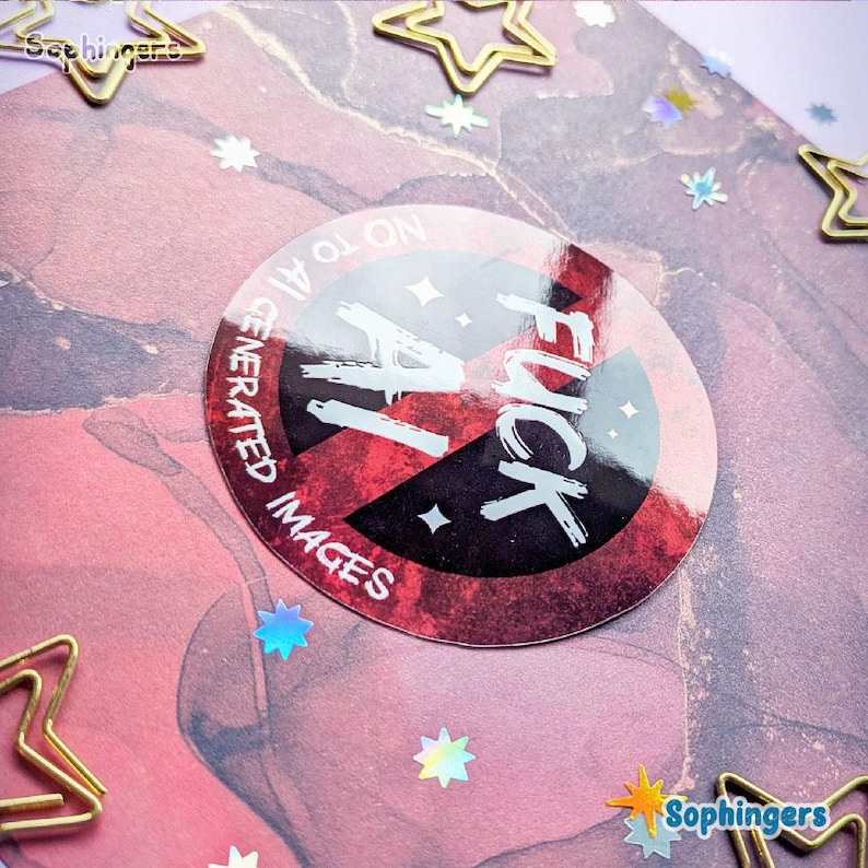 Fuck AI Sticker // Holographic Glossy Vinyl Decal image 3