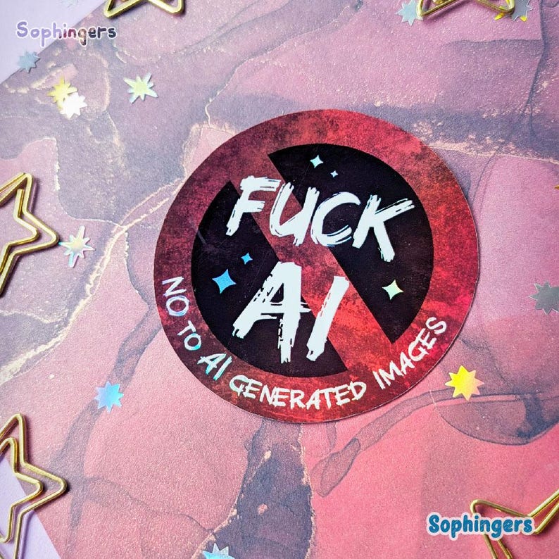 Fuck AI Sticker // Holographic Glossy Vinyl Decal image 2