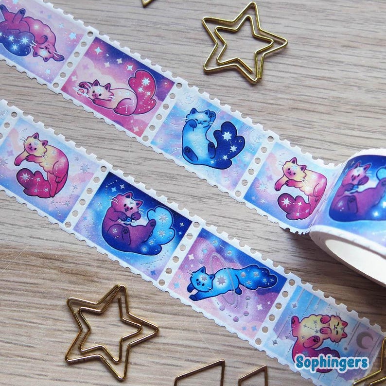 Washi Tape Stamps 25mm 5M Holo Metallic Foil, Galaxy Paws image 3