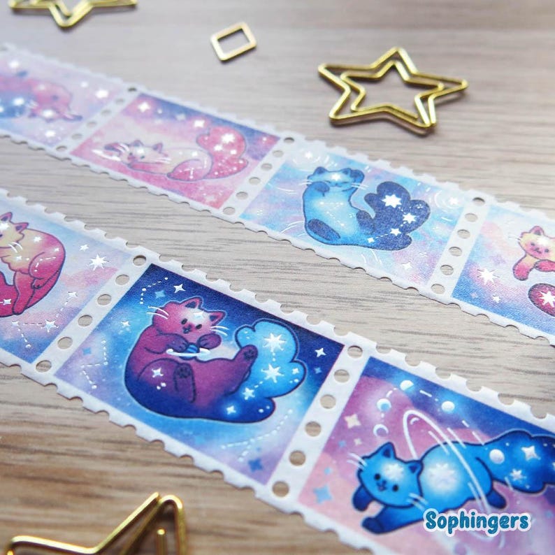 Washi Tape Stamps 25mm 5M Holo Metallic Foil, Galaxy Paws image 4